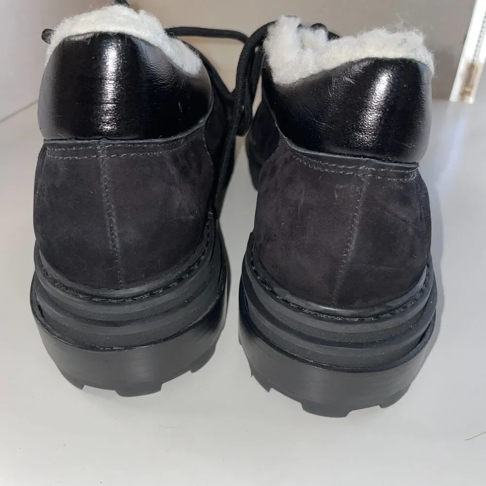 NEW Schutz Lug Boot Faux Shearling Suede Ankle  9.5 Lucille Chunky Black Lace Up
